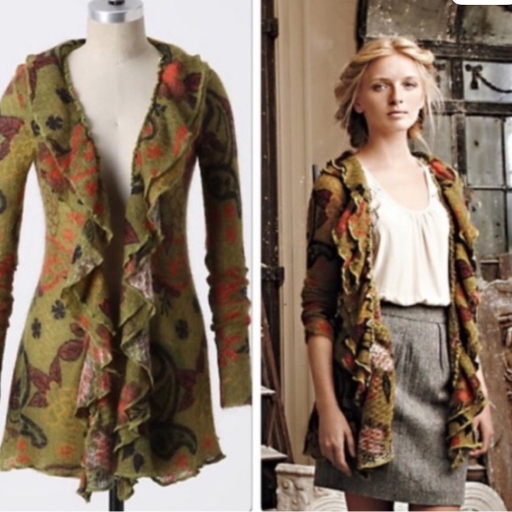Anthropologie Kid Mohair Merino Wool Blend Verdant Paisley Cardigan Guinevere